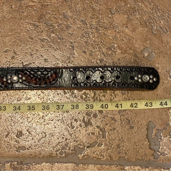 Women Brown Leather Embellished Rhinestone Bling Belt Size Large-Made in Mexico - Picture 10 of 10